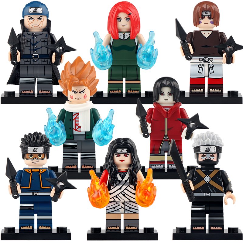 8pcs Naruto Young Kakashi Obito Rin Kurenai Choji Kushina Uzumaki Minifigures