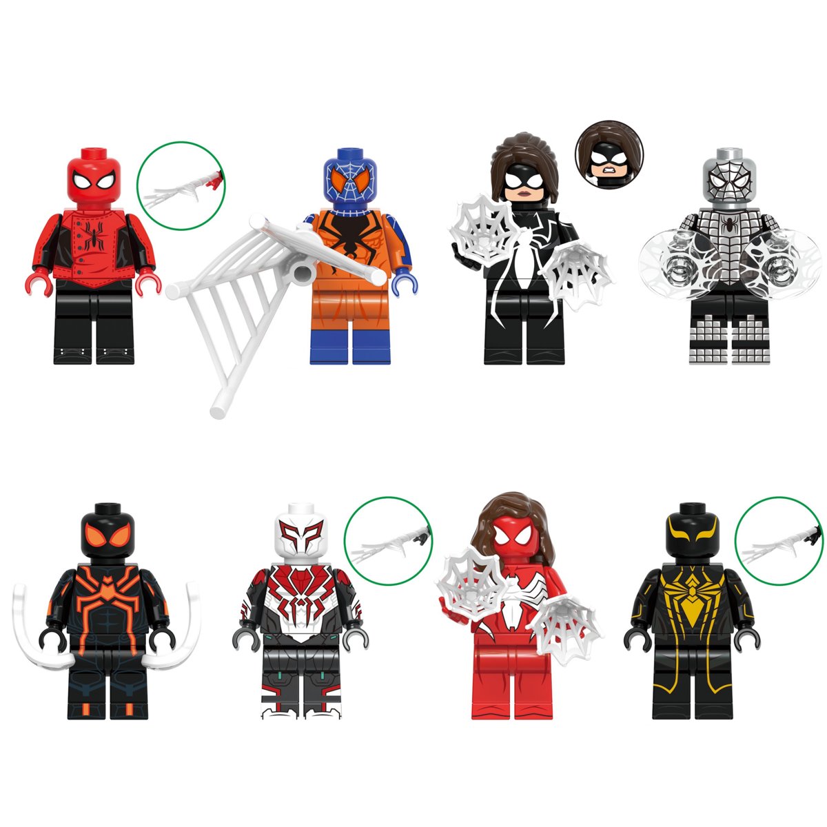 8pcs Spider-Man Stealth Suit Spider-Armor Spider-Girl Minifigures Minifigs Toys