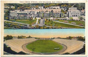 High School & Stadium, San Diego Postcard c1932