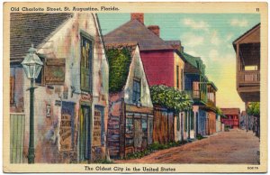 Old Charlotte Street, St. Augustine, FL Linen Postcard