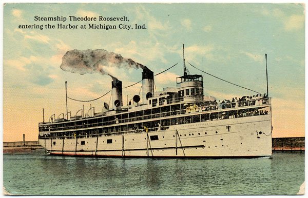 SS Theodore Roosevelt at Michigan City, c1913 Postcard