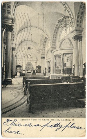 Interior View, Union Station, Dayton, OH c1908 Postcard