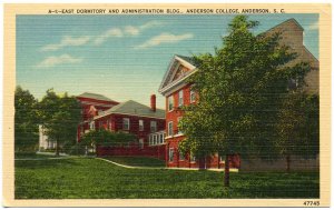 Anderson College, Anderson, NC c1940s Linen Postcard