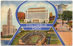 Columbus, OH Multi-View Linen Postcard