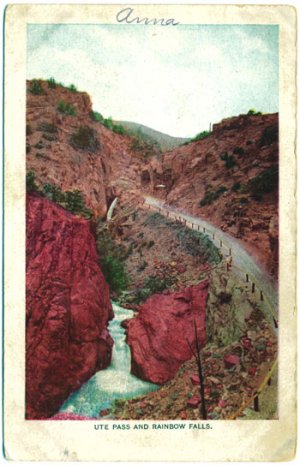Ute Pass and Rainbow Falls, CO Postcard c1910