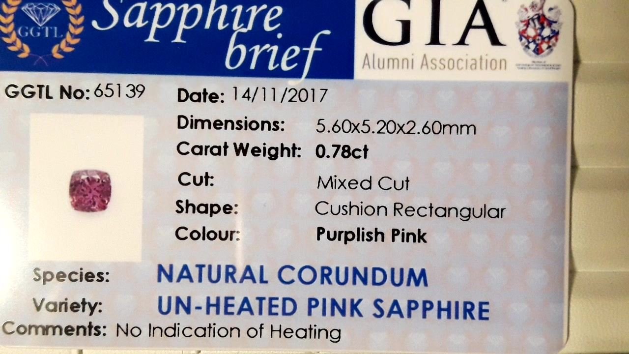0.78 ct GIA Purplish Pink Sapphire, unheated, loose, GIA Premium handcrafted cushion cut Sri Lanka