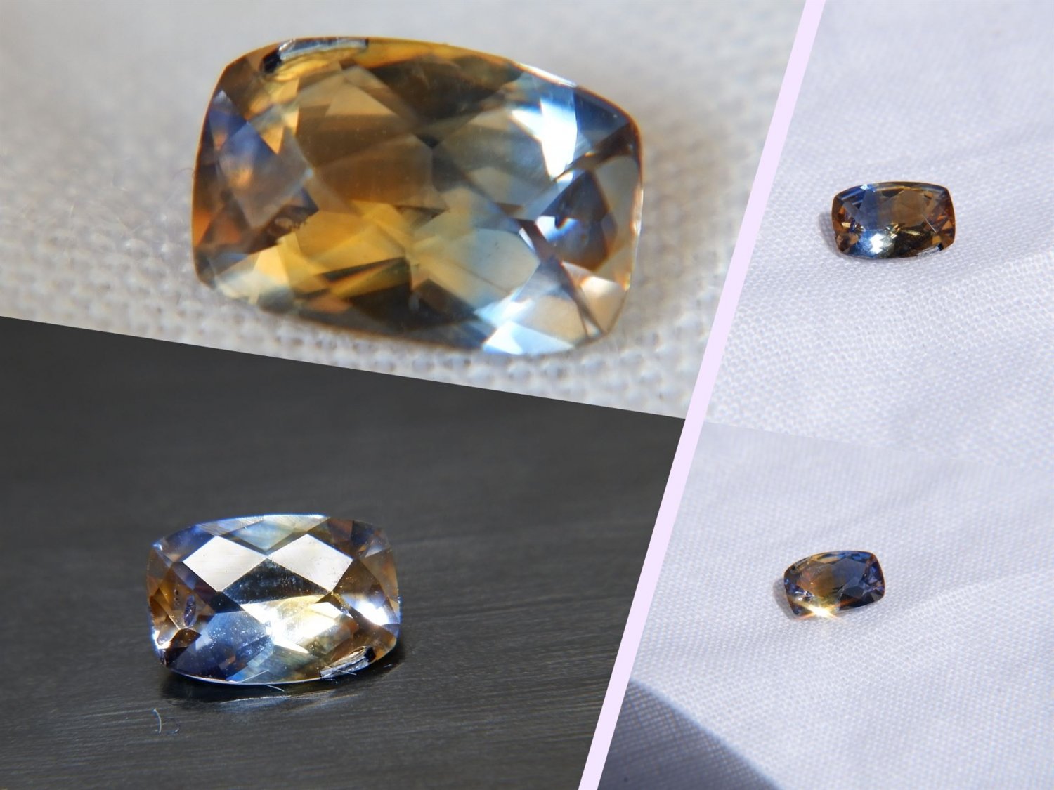 0.75 ct  Blue/Yellow premium cut Sapphire, GIA premium handcrafted rectangular cushion checkerboard,