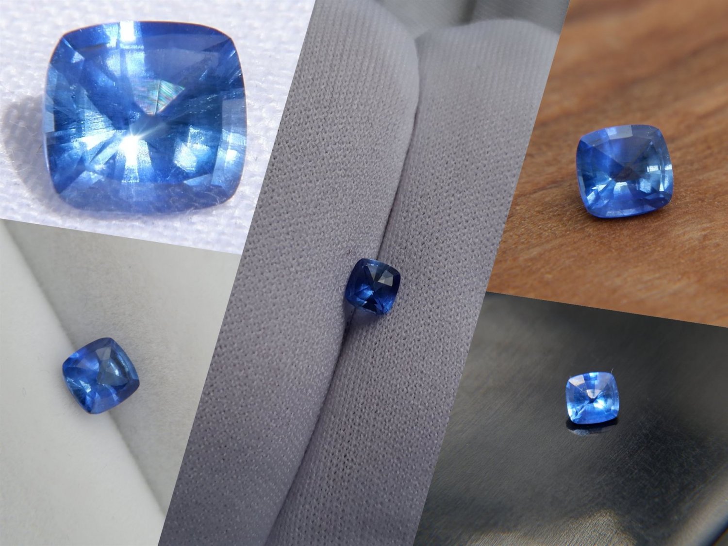 0.74 ct  Vivid Blue premium Sapphire, handcrafted, GIA premium handcrafted square cushion tableless 
