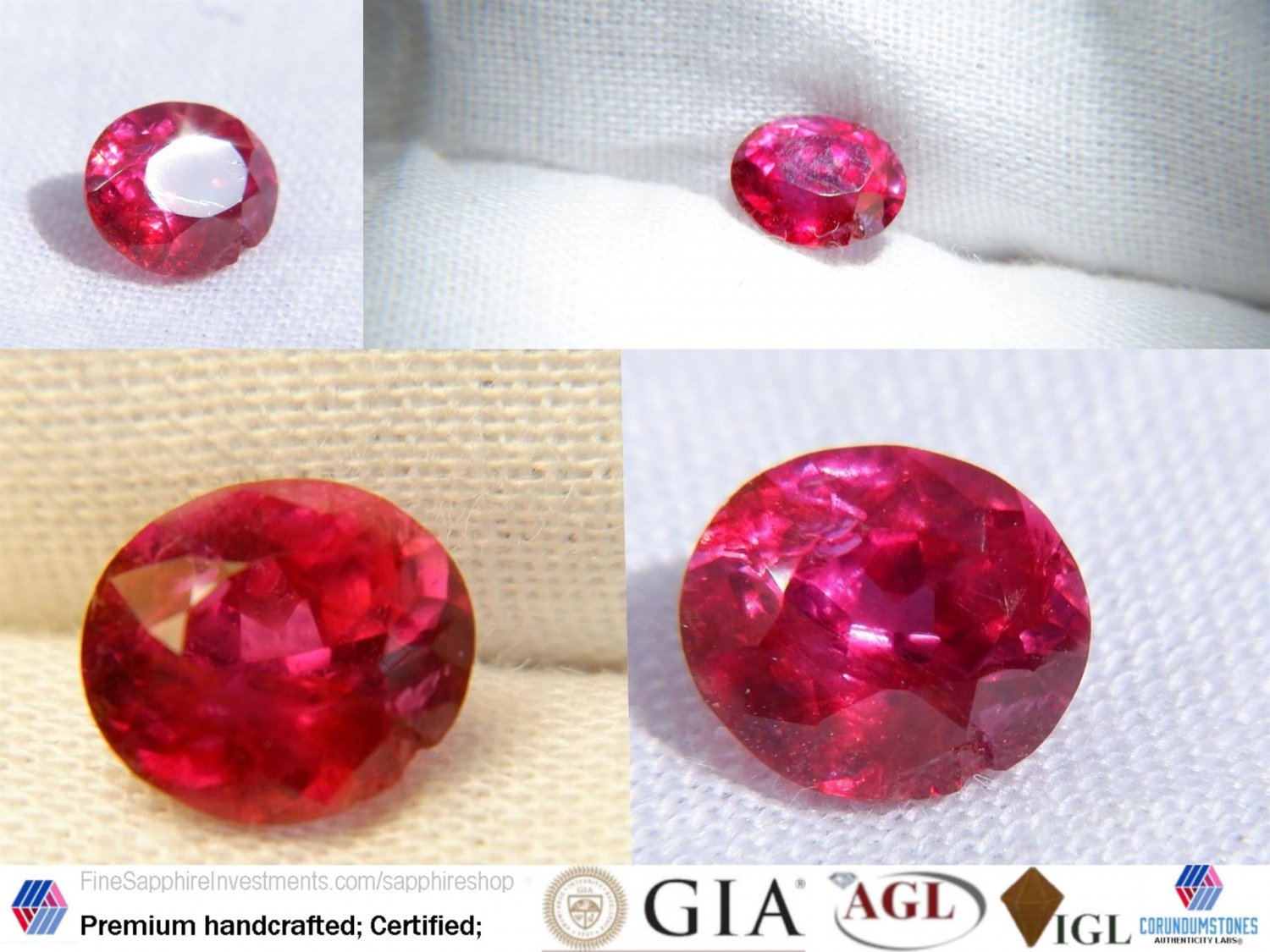 1.083 ct IGL Vivid Red Ruby, unheated, minor flaw, GIA premium handcrafted oval cut, minor flaw duri