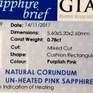 GIA Purplish Pink Sapphire, unheated, loose, GIA Premium handcrafted cushion cut Sri Lanka