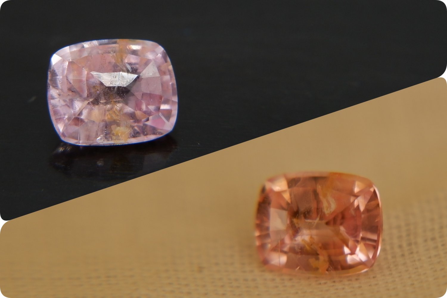 CSL Padparadscha Sapphire, GIA, handcrafted premium handcrafted tableless finish, rectangular cushio