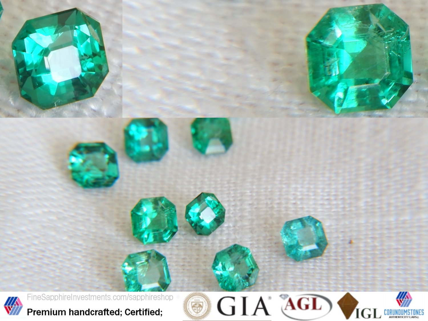  Emerald Lot, grass-green, premium cut Various premium handcrafted step cuts with different pavilion