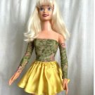 Yellow Satin Mini Skirt & Green-multicolor Top. For My Size Barbie Doll. New