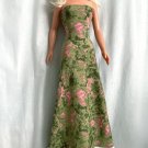 Elegant Long Dress for My Size Barbie Doll 36". Green-Pink Multicolor. OOAK New