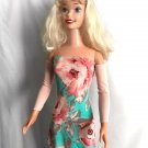 Aqua-green Mini Dress with large flowers print, for My Size Barbie Doll. New