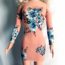 Salmon-Pink Mini Dress & sleeves for My Size Barbie Doll. New, with flowers