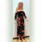 Stretch velvet dress for My Size Barbie doll. Black, long, with roses. OOAK. New Stretch velvet dress for My Size Barbie doll. Black, long, with roses. OOAK. New
