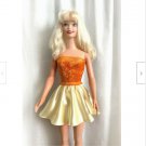 Orange velvet Top & Butter color Satin Mini Skirt, for My Size Barbie Doll. New