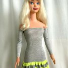 Striped Mini Dress for My Size Barbie Doll. Neon-Yellow Gray Cotton Blend. New