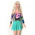 Aqua-green Mini Skirt, Multicolor rose Top for My Size Barbie Doll. New, OOAK Aqua-green Mini Skirt, Multicolor rose Top for My Size Barbie Doll. New, OOAK