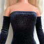 Mini Dress for My Size Barbie Doll. Dark-blue velvet with glitter print. New