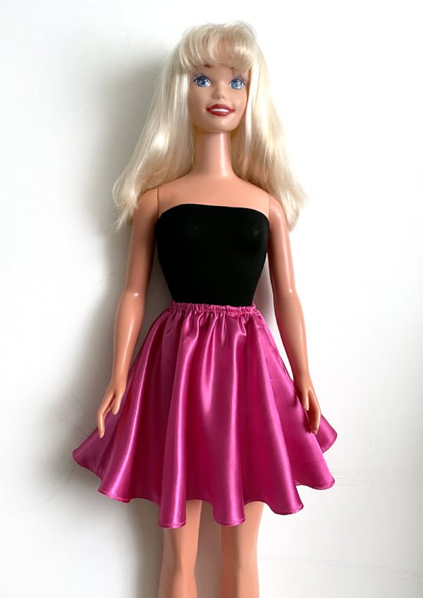 Black top & dark-pink satin mini skirt for My Size Barbie Doll 36" New