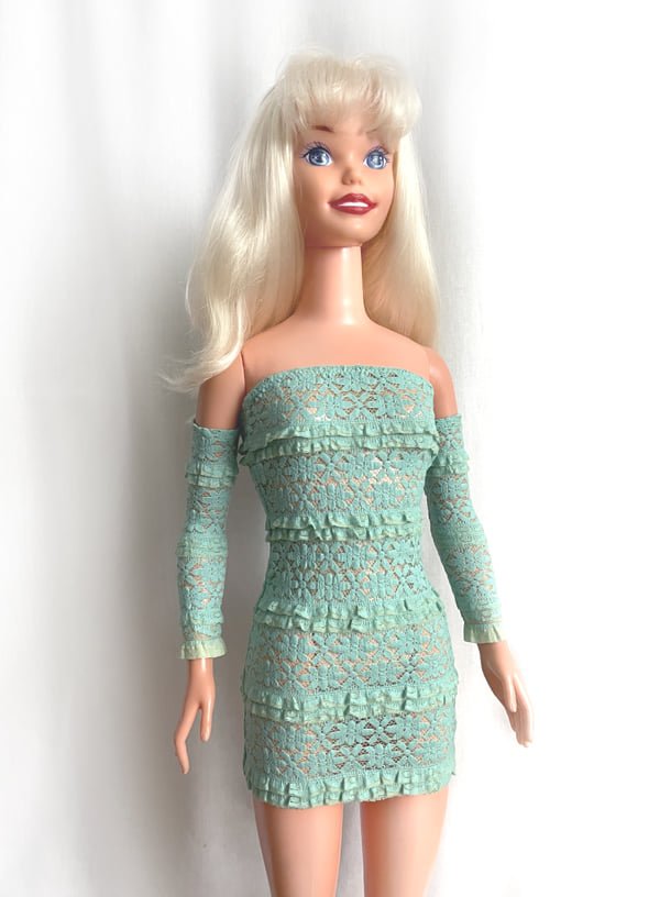 Aqua Green Lace Mini Dress & Sleeves for My Size Barbie Doll New OOAK
