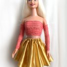 Coral Pink Lace Top & Yellow-Gold Satin Skirt for My Size Barbie Doll New OOAK