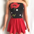Red Mini Skirt, top with poppies & polka dots, for My Size Barbie Doll. OOAK New