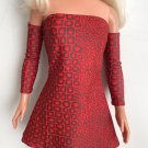 Red Cocktail Dress for My Size Barbie Doll. New. With dark-gray print