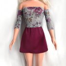 Cherry color Mini Skirt, Gray-cherry multicolor Top for My Size Barbie Doll New