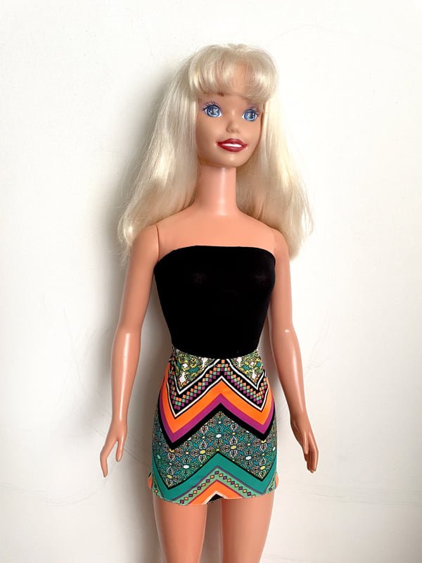 Black top & multicolor mini skirt for My Size Barbie Doll 36" New set