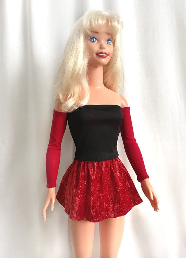 Sparkly Red Velvet Skirt & Black Cotton Top for My Size Barbie Doll 36" New