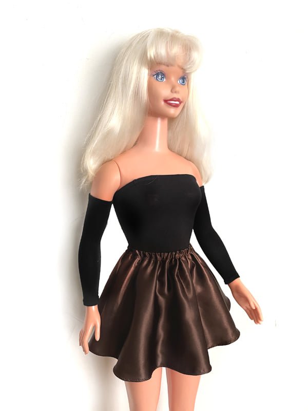 Black Top, Brown Satin Mini Skirt for My Size Barbie Doll 36" New 4-pieces set