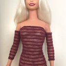 Cherry-burgundy Crochet Mini Dress for My Size Barbie Doll 36" Bodycon, striped
