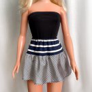 Black Top & Striped Mini Skirt wt Satin Ruffle. For My Size Barbie Doll 36" New