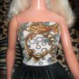 White-gray-ochre Top & Black Satin Mini Skirt for My Size Barbie Doll. New