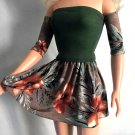 Brown Mini Skirt, sleves, dark-green top - for My Size Barbie Doll. New