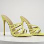 Sexy nightclub fluorescent Peep-toe slip-on rhinestone stiletto sandals