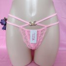 Lace mesh cross cut-out lace thongs T-string t-back Pink