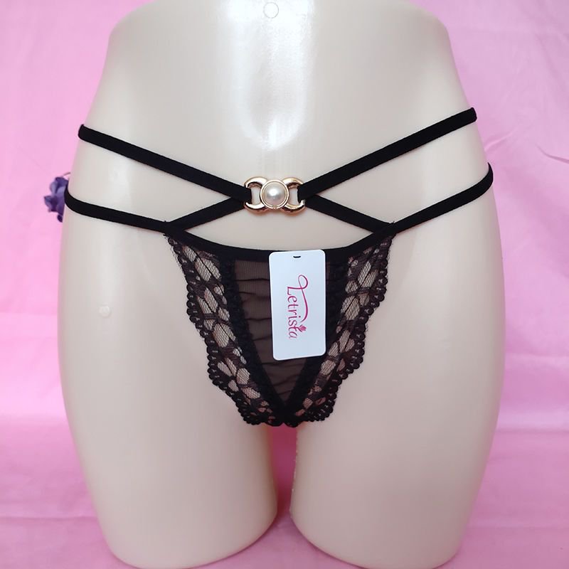 Black Lace mesh cross cut-out lace thongs T-string t-back