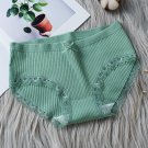 Green 3pcs Female Rid fabric lace mid-rise briefs panties