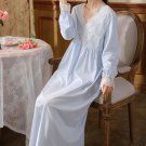 Female cotton blend French V-neck long sleeve sleepwear loungewear Blue #16132