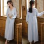 Female cotton blend French V-neck long sleeve sleepwear loungewear Blue #16132