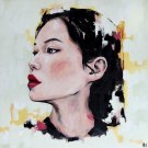Summer asian girl . Original oil painting. Wall art