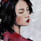Asian girl in red . Original oil painting. Wall art