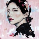 Pink girl . Original oil painting. Wall art
