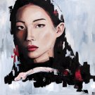 Asian girl with a snake . Original oil painting. Wall art