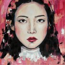 Crimson asian girl . Original oil painting. Wall art