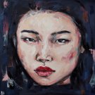 Dark asian woman . Original oil painting. Wall art